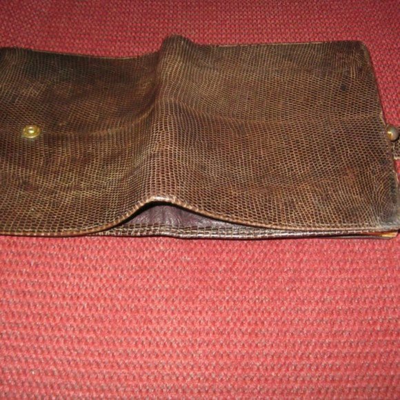 ❤️ Rare GUCCI LIZARD REPTILE Brown Kisslock Billfold Wallet - Picture 5 of 6